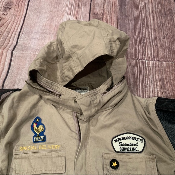 Rivet & Surge hood jacket size M
Faux leather sleeves 
Pit to pit 19” Length 26” - Picture 3 of 11